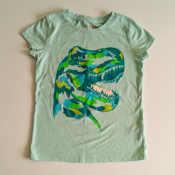 Girls' Dinosaur Short Sleeve Graphic Tee Cat & Jack Aqua Float XS VGUC - Picture 1 of 5